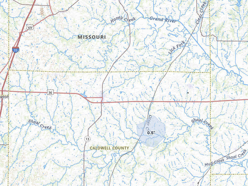 NEXRAD radar-signature map of the hail over Hamilton, MO
