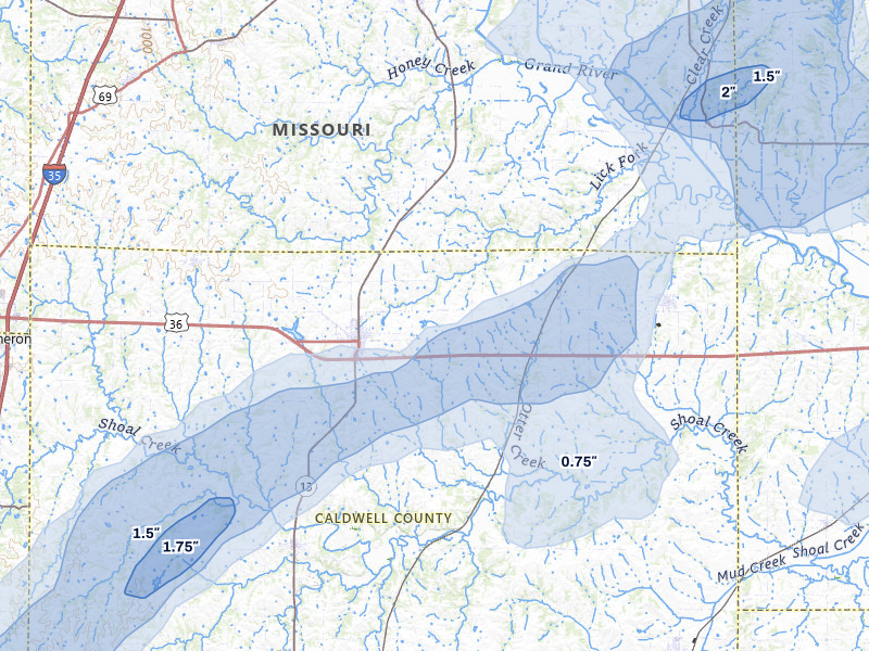 NEXRAD radar-signature map of the hail storm over Hamilton, MO on May 31, 2026