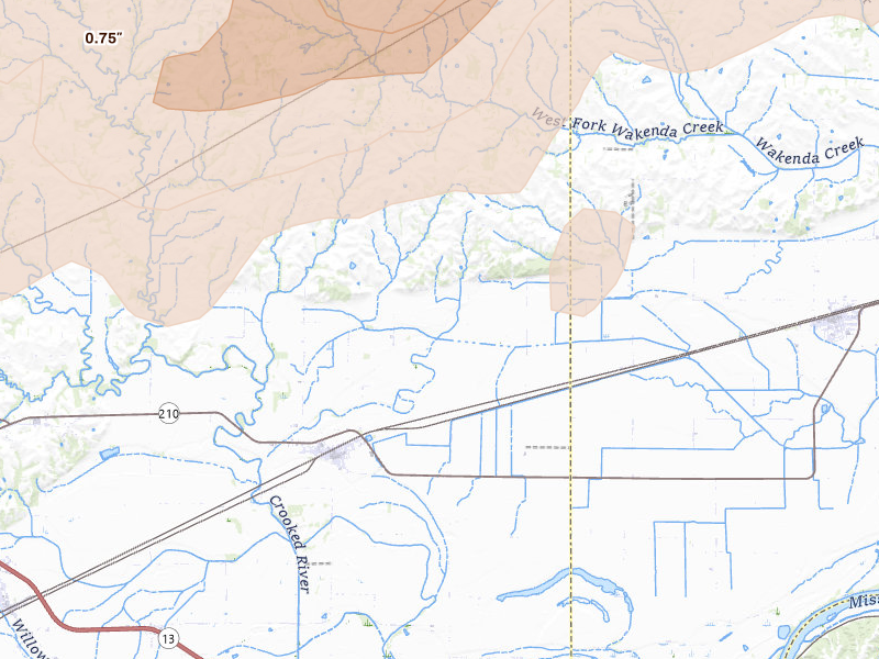 Radar-estimated hail-size map of the storm over Hardin, MO on Apr 26, 2026