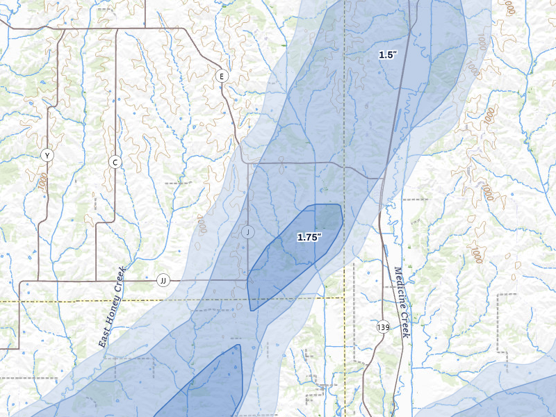 NEXRAD radar-signature map of the hail storm over Harris, MO on Apr 17, 2026