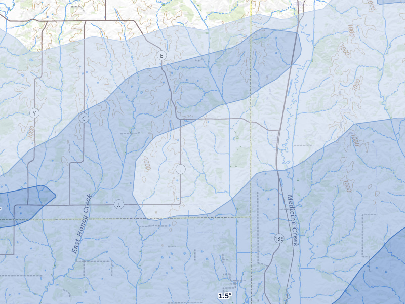 NEXRAD radar-signature map of the hail storm over Harris, MO on May 16, 2026