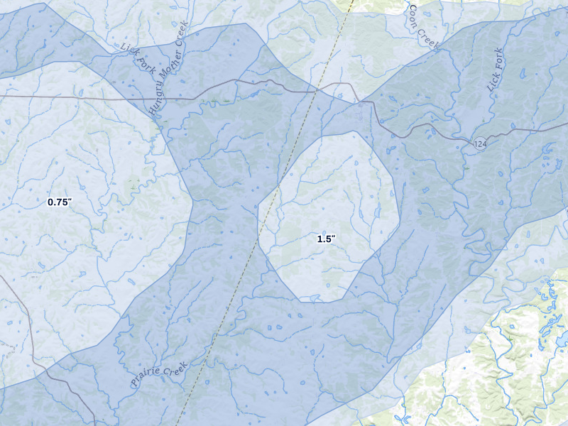 NEXRAD radar-signature map of the hail over Harrisburg, MO