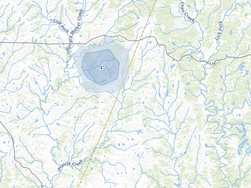 NEXRAD radar-signature map of the hail storm over Harrisburg, MO on Jun 8, 2026