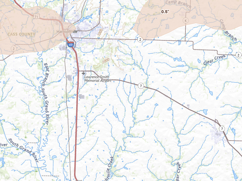 Radar-estimated hail-size map of the storm over Harrisonville, MO