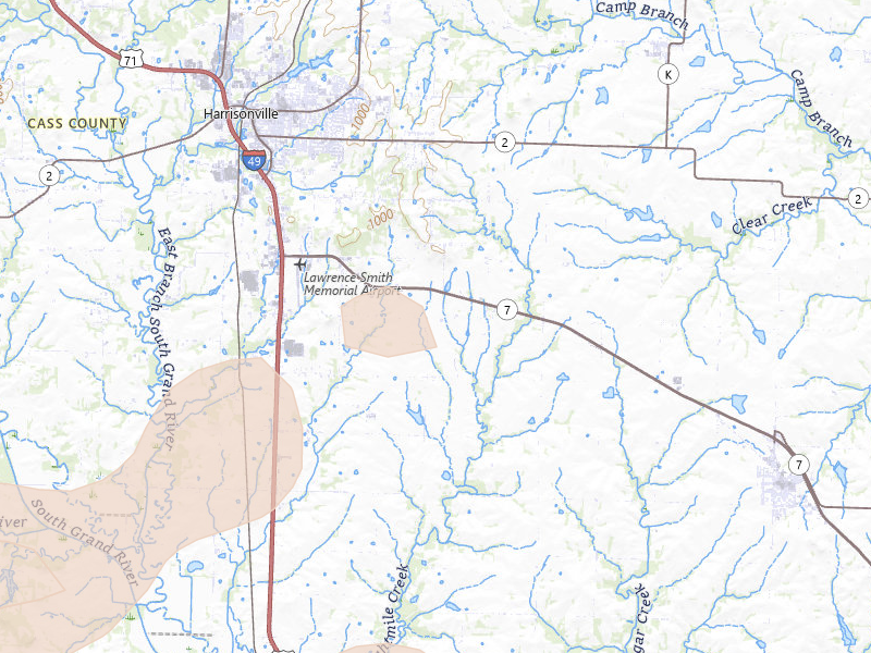 Radar-estimated hail-size map of the storm over Harrisonville, MO on Jun 8, 2026