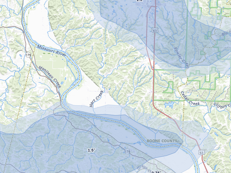 NEXRAD radar-signature map of the hail storm over Hartsburg, MO on May 31, 2026