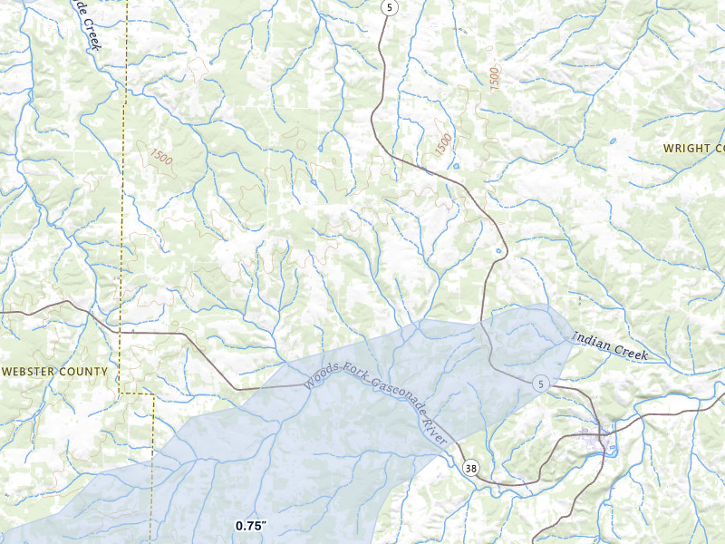 NEXRAD radar-signature map of the hail storm over Hartville, MO on Apr 28, 2026