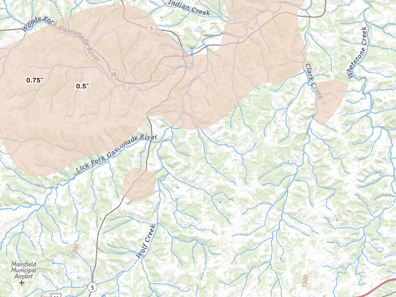 Radar-estimated hail-size map of the storm over Hartville, MO