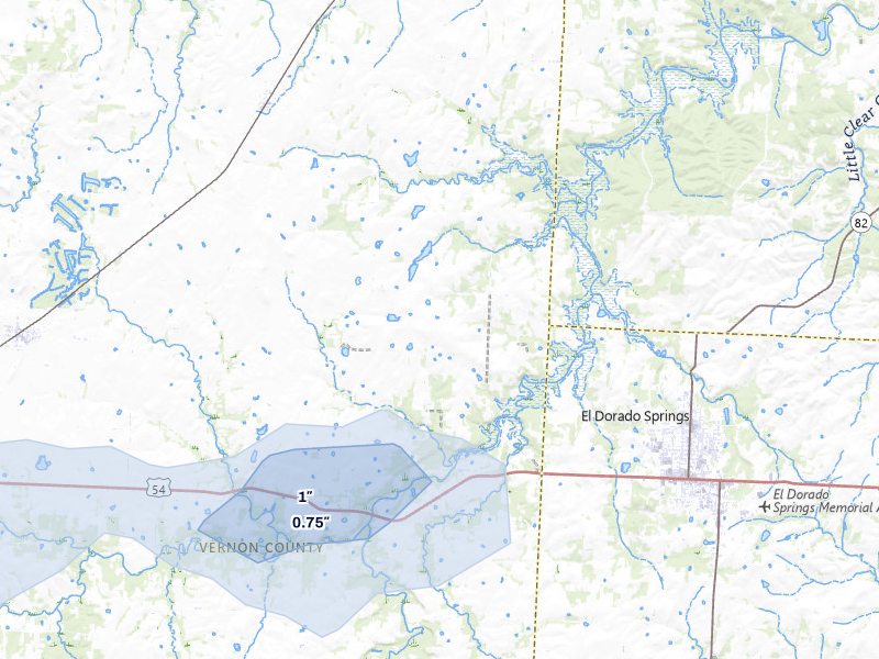 NEXRAD radar-signature map of the hail storm over Harwood, MO on May 31, 2026
