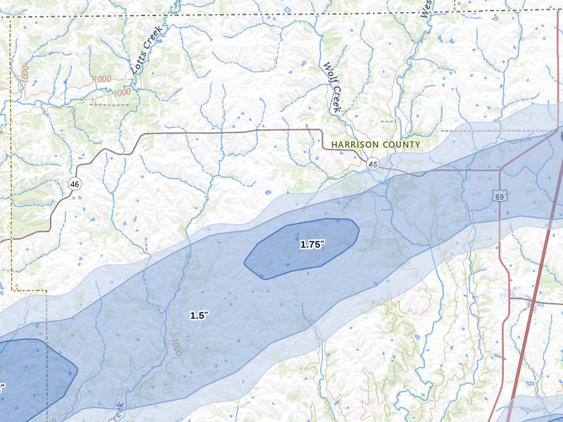 NEXRAD radar-signature map of the hail storm over Hatfield, MO on Apr 17, 2026