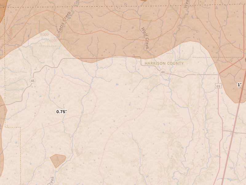 Radar-estimated hail-size map of the storm over Hatfield, MO on Jun 11, 2026