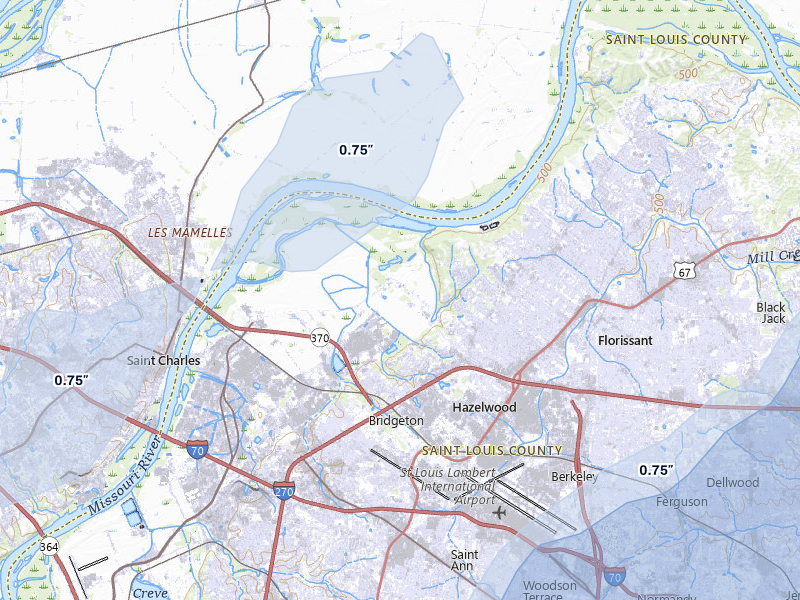NEXRAD radar-signature map of the hail storm over Hazelwood, MO on Mar 15, 2026