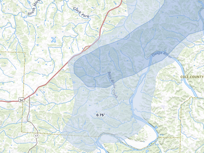 NEXRAD radar-signature map of the hail storm over Henley, MO on May 31, 2026