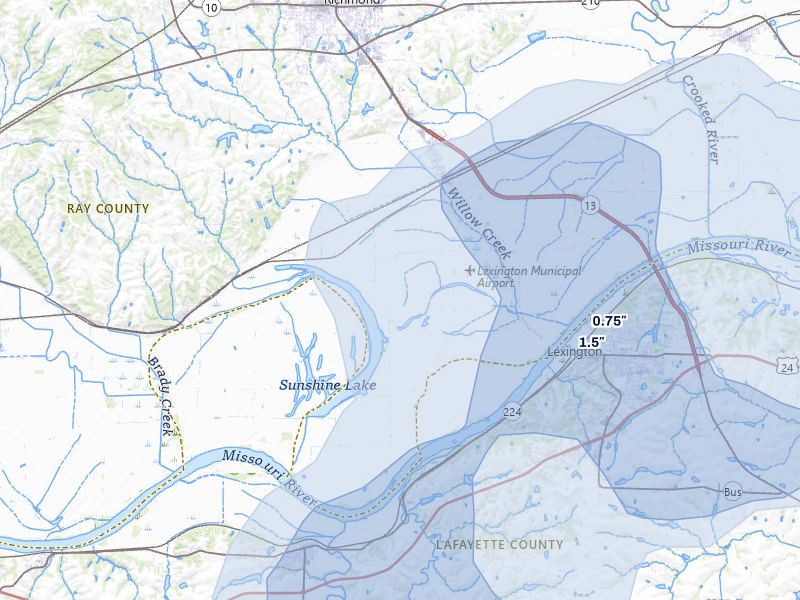 NEXRAD radar-signature map of the hail over Henrietta, MO