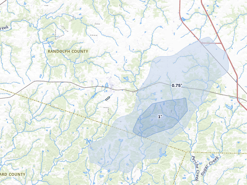 NEXRAD radar-signature map of the hail over Higbee, MO