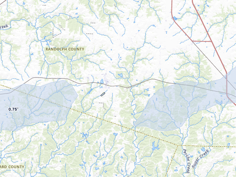 NEXRAD radar-signature map of the hail over Higbee, MO