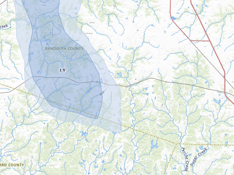 NEXRAD radar-signature map of the hail storm over Higbee, MO on Jul 20, 2026