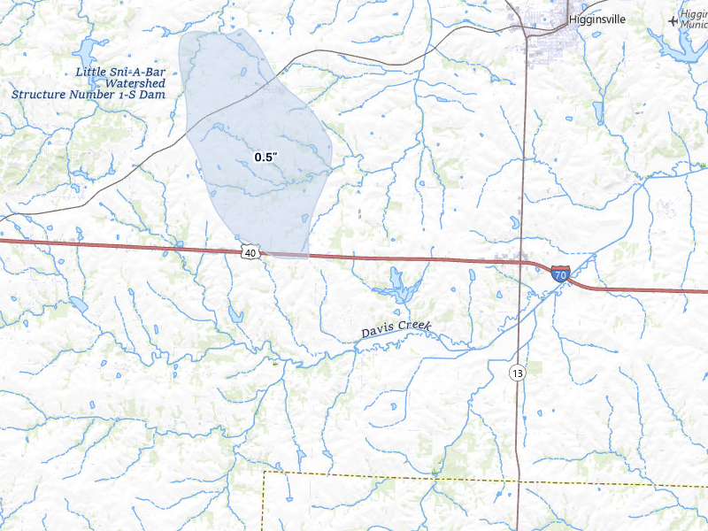 NEXRAD radar-signature map of the hail storm over Higginsville, MO on Mar 6, 2026
