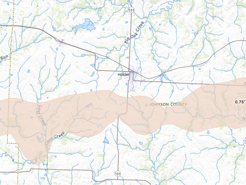 Radar-estimated hail-size map of the storm over Holden, MO
