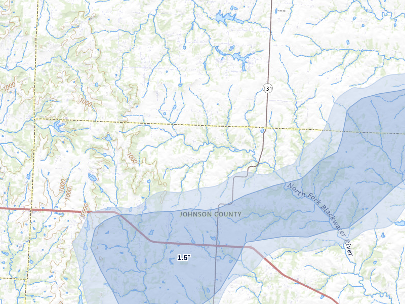 NEXRAD radar-signature map of the hail over Holden, MO