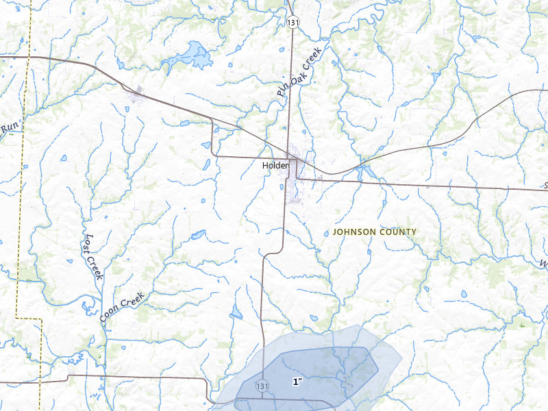 NEXRAD radar-signature map of the hail storm over Holden, MO on May 30, 2026