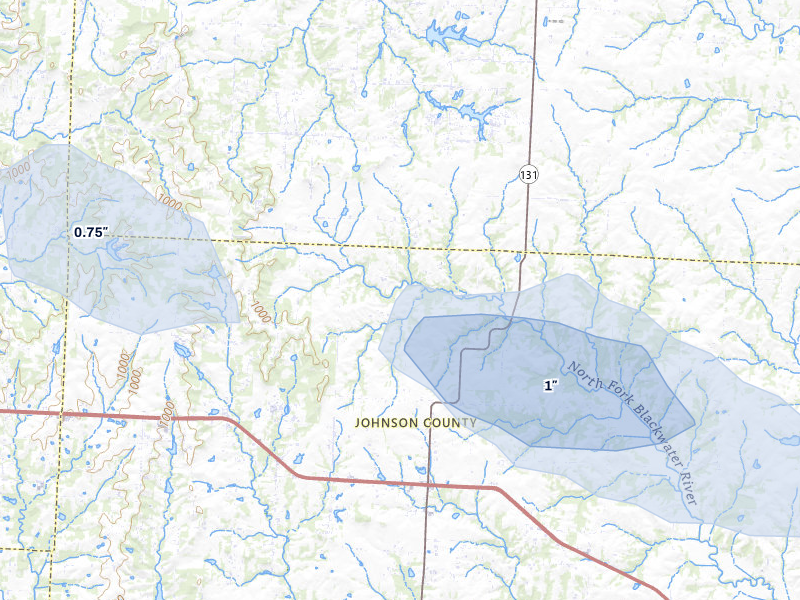 NEXRAD radar-signature map of the hail storm over Holden, MO on Jul 9, 2026