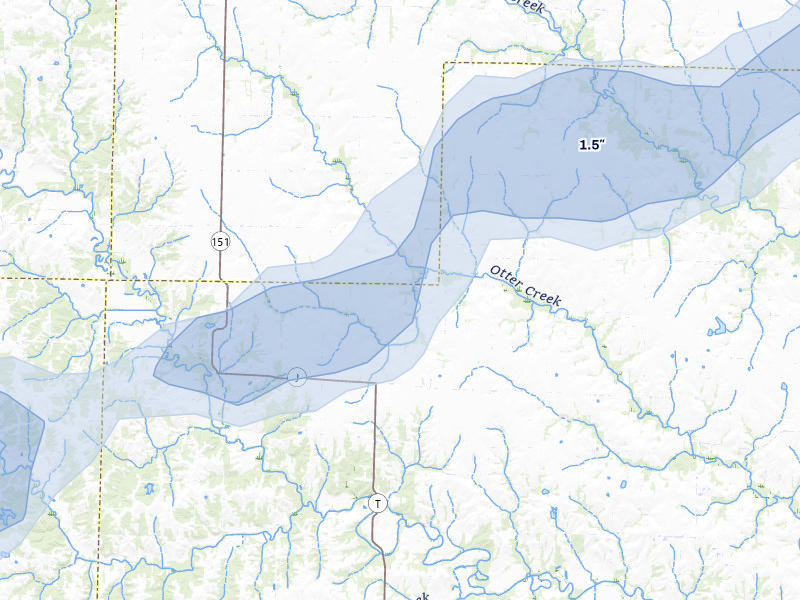 NEXRAD radar-signature map of the hail over Holliday, MO