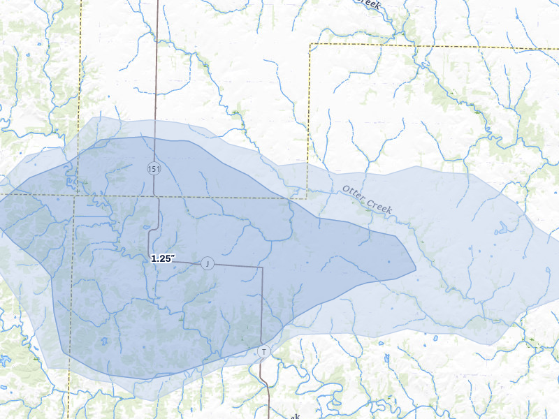NEXRAD radar-signature map of the hail storm over Holliday, MO on May 31, 2026