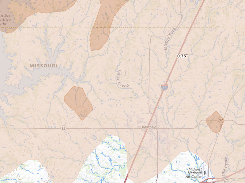 Radar-estimated hail-size map of the storm over Holt, MO on Apr 26, 2026