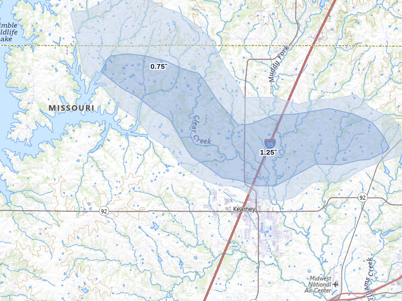 NEXRAD radar-signature map of the hail storm over Holt, MO on Aug 5, 2026