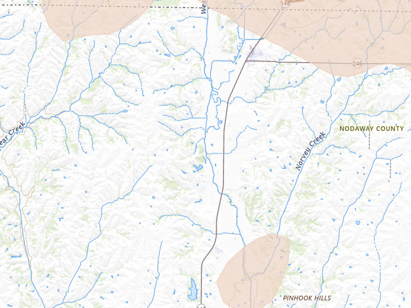 Radar-estimated hail-size map of the storm over Hopkins, MO on May 16, 2026