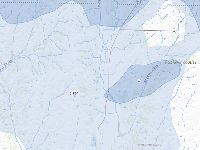 NEXRAD radar-signature map of the hail storm over Hopkins, MO on May 16, 2026