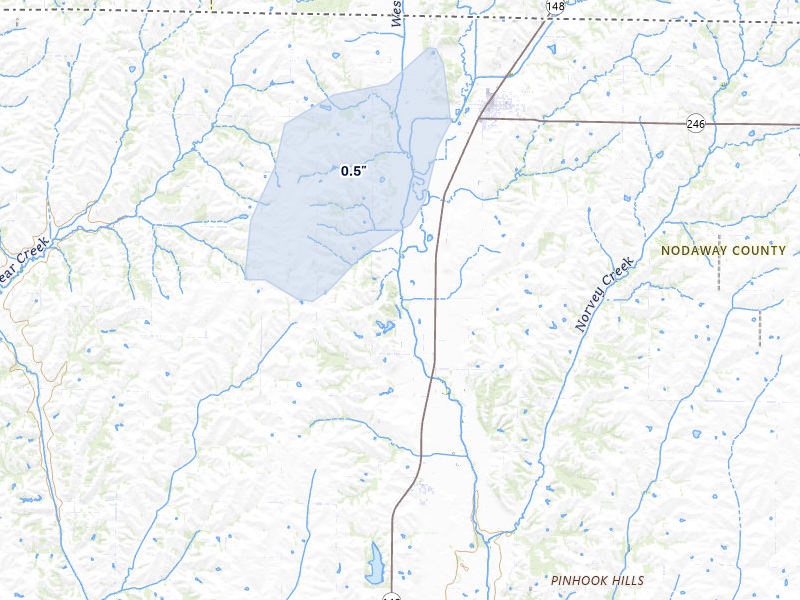 NEXRAD radar-signature map of the hail storm over Hopkins, MO on May 17, 2026