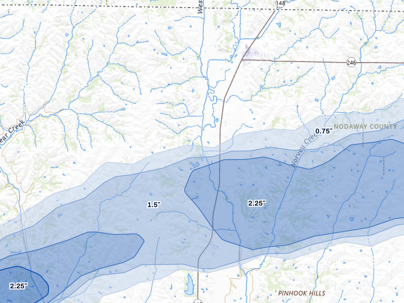 NEXRAD radar-signature map of the hail storm over Hopkins, MO on May 18, 2026