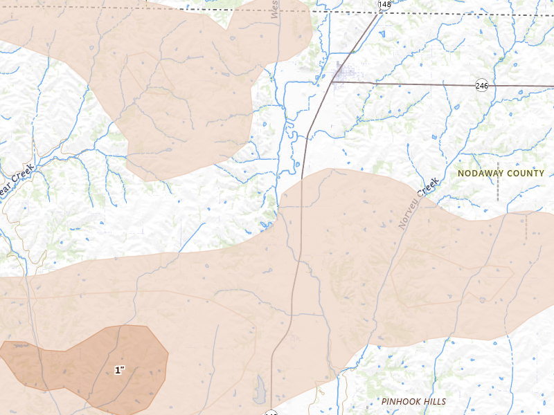 Radar-estimated hail-size map of the storm over Hopkins, MO