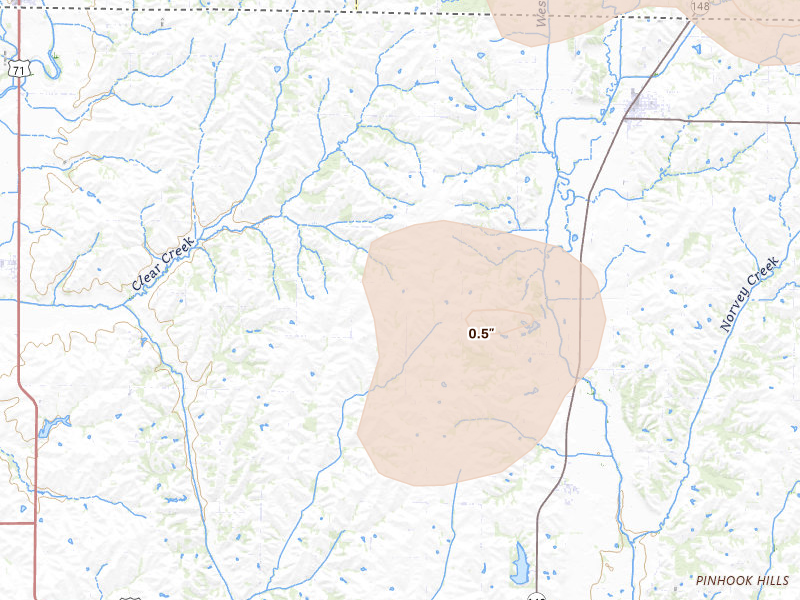Radar-estimated hail-size map of the storm over Hopkins, MO