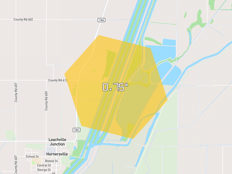 Hail map of Hornersville, MO on Jul 9, 2026, hail up to 0.75"