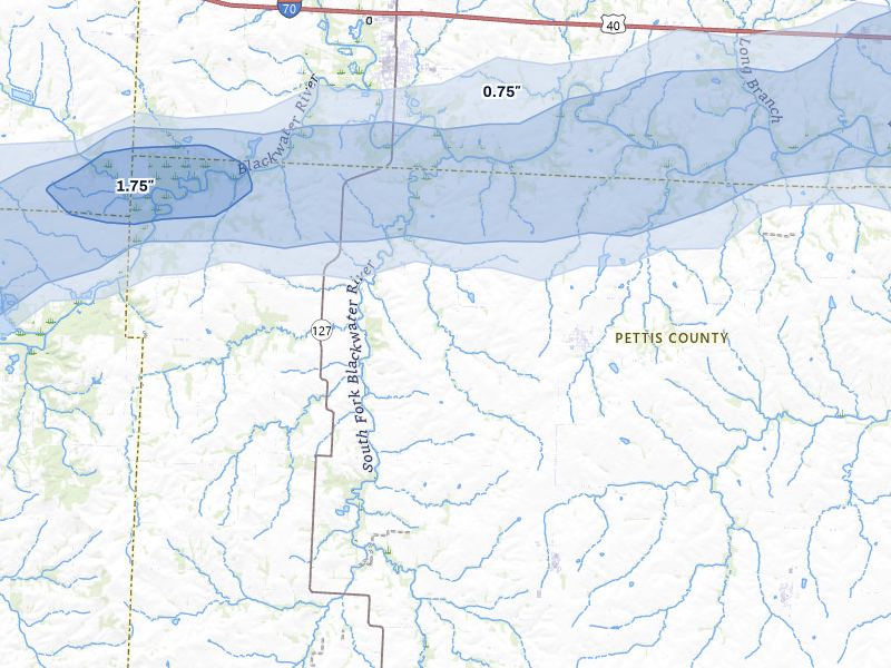 NEXRAD radar-signature map of the hail over Houstonia, MO