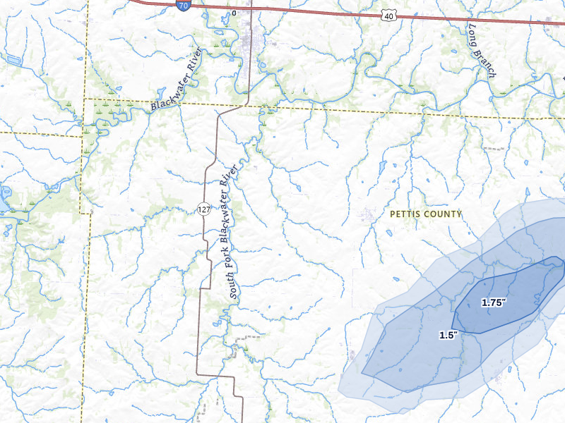NEXRAD radar-signature map of the hail storm over Houstonia, MO on May 31, 2026
