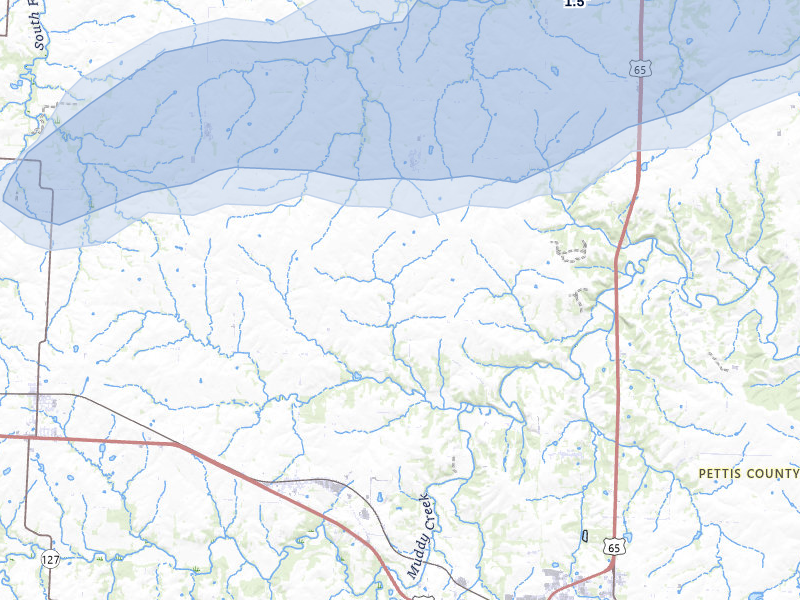 NEXRAD radar-signature map of the hail over Hughesville, MO