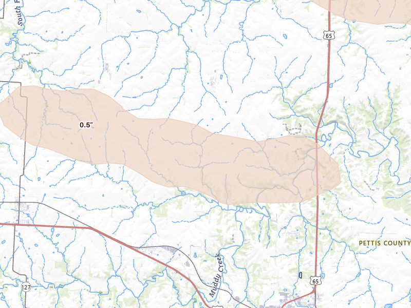 Radar-estimated hail-size map of the storm over Hughesville, MO