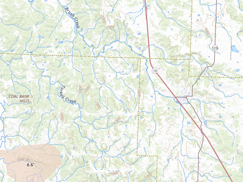 Radar-estimated hail-size map of the storm over Humansville, MO on Apr 28, 2026