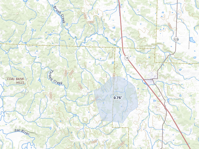 NEXRAD radar-signature map of the hail storm over Humansville, MO on Jul 5, 2026