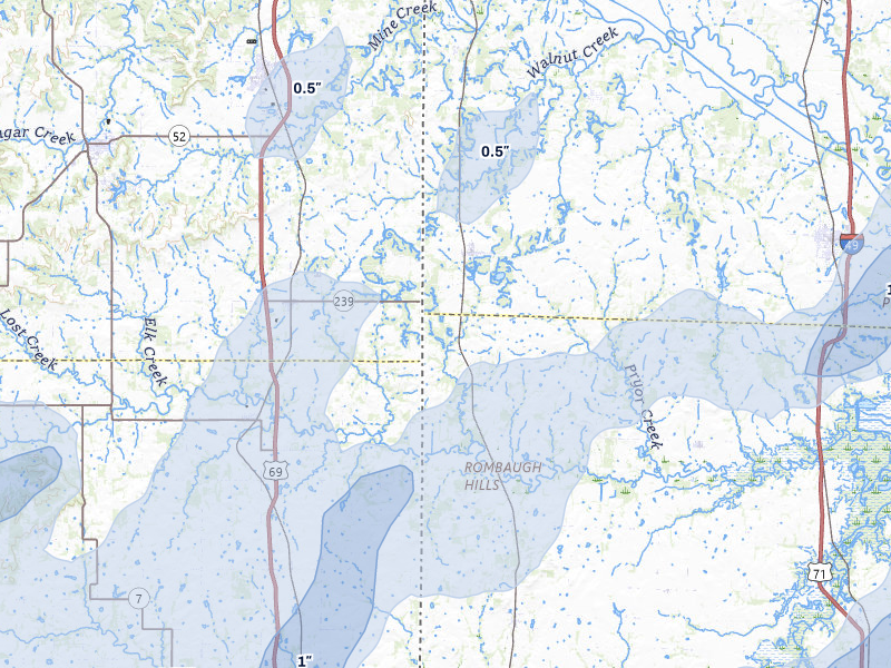 NEXRAD radar-signature map of the hail over Hume, MO