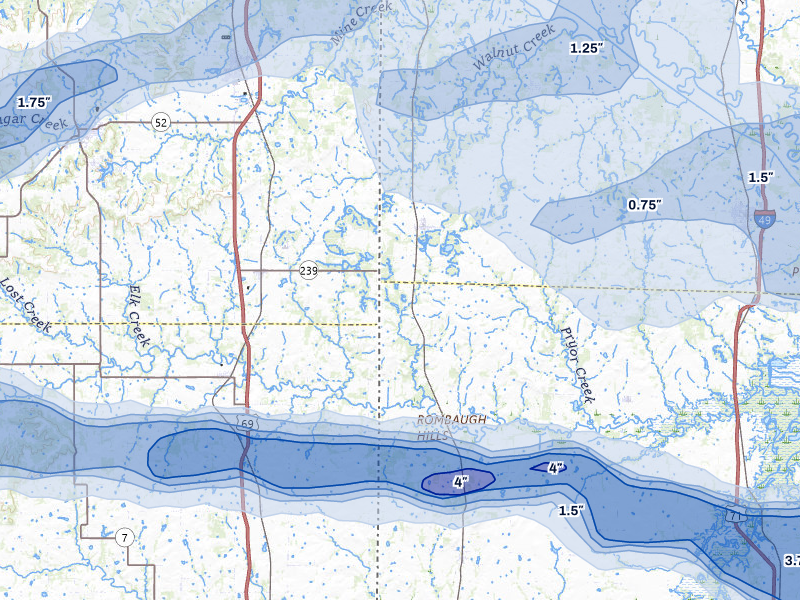 NEXRAD radar-signature map of the hail over Hume, MO