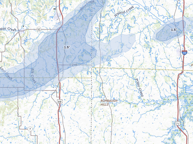 NEXRAD radar-signature map of the hail over Hume, MO