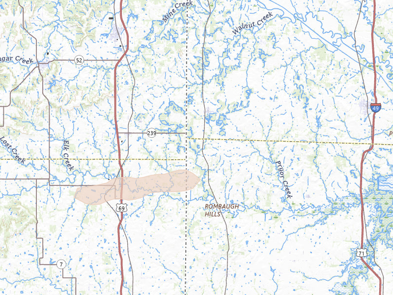 Radar-estimated hail-size map of the storm over Hume, MO on May 8, 2026