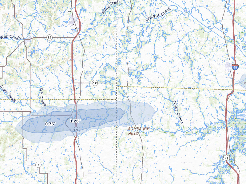 NEXRAD radar-signature map of the hail storm over Hume, MO on May 8, 2026