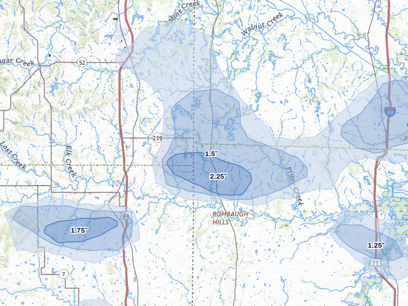 NEXRAD radar-signature map of the hail over Hume, MO