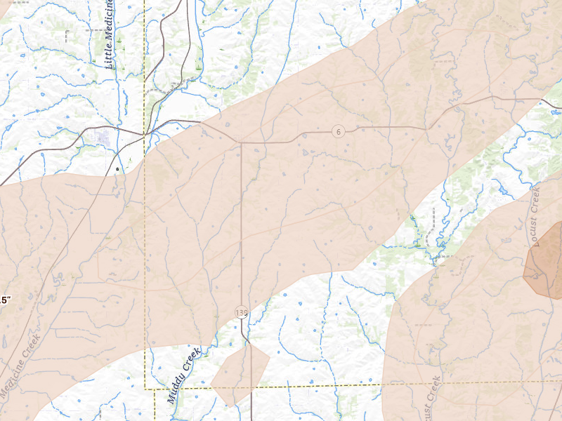 Radar-estimated hail-size map of the storm over Humphreys, MO on Apr 17, 2026